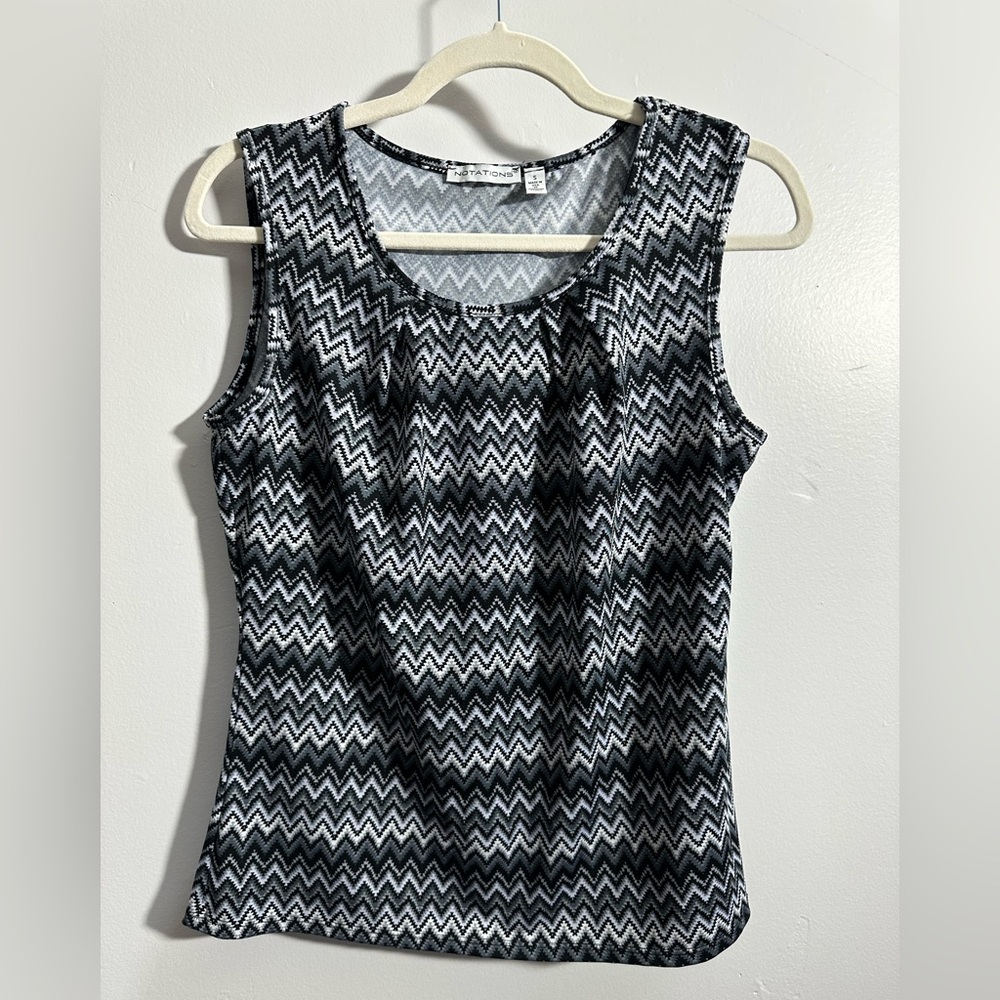 Notations Women's S Zig Zag Sleeveless Black Gray Lightweight Blouse | SKU 0932